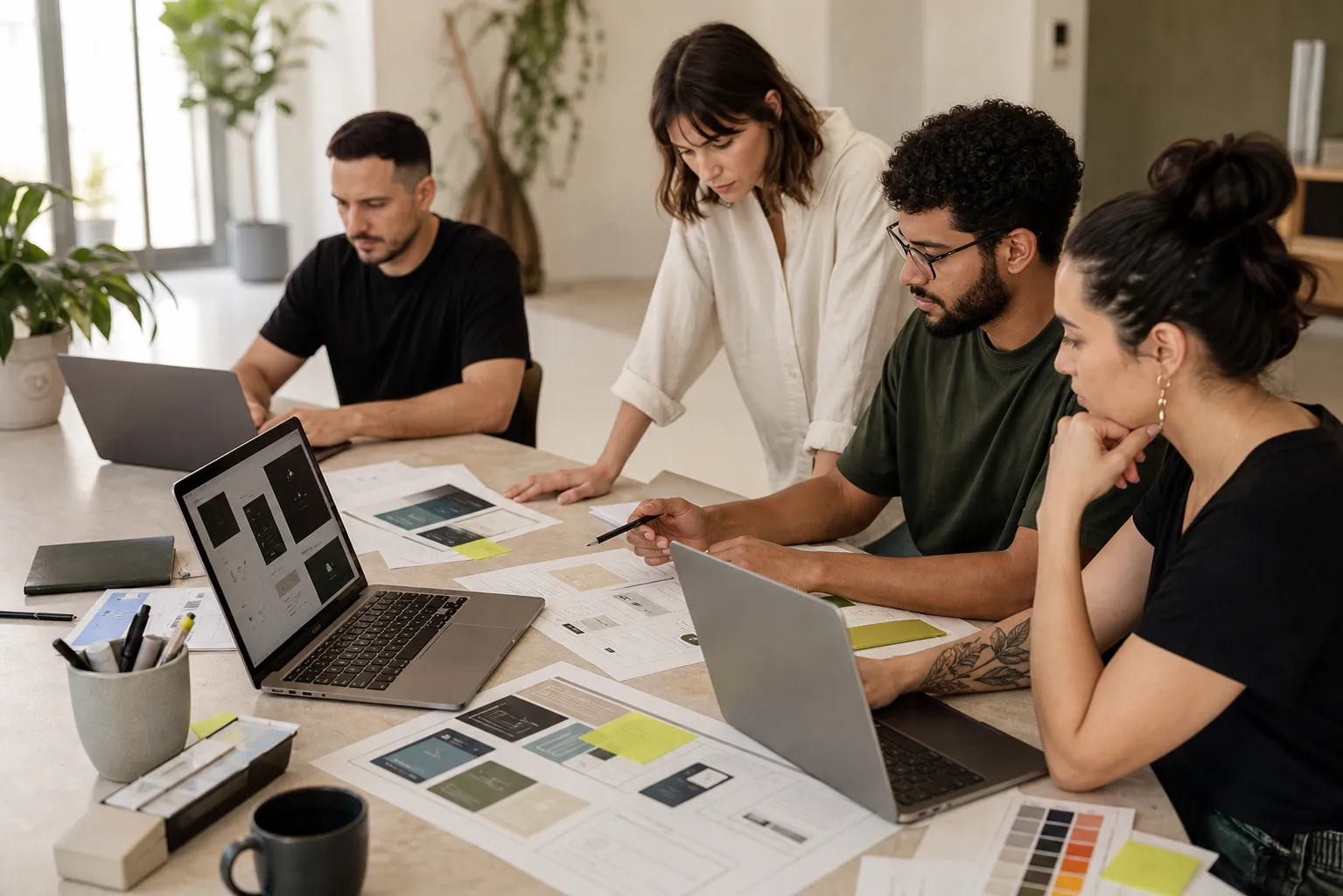 Equipe colaborando em estratégia, design e produto digital