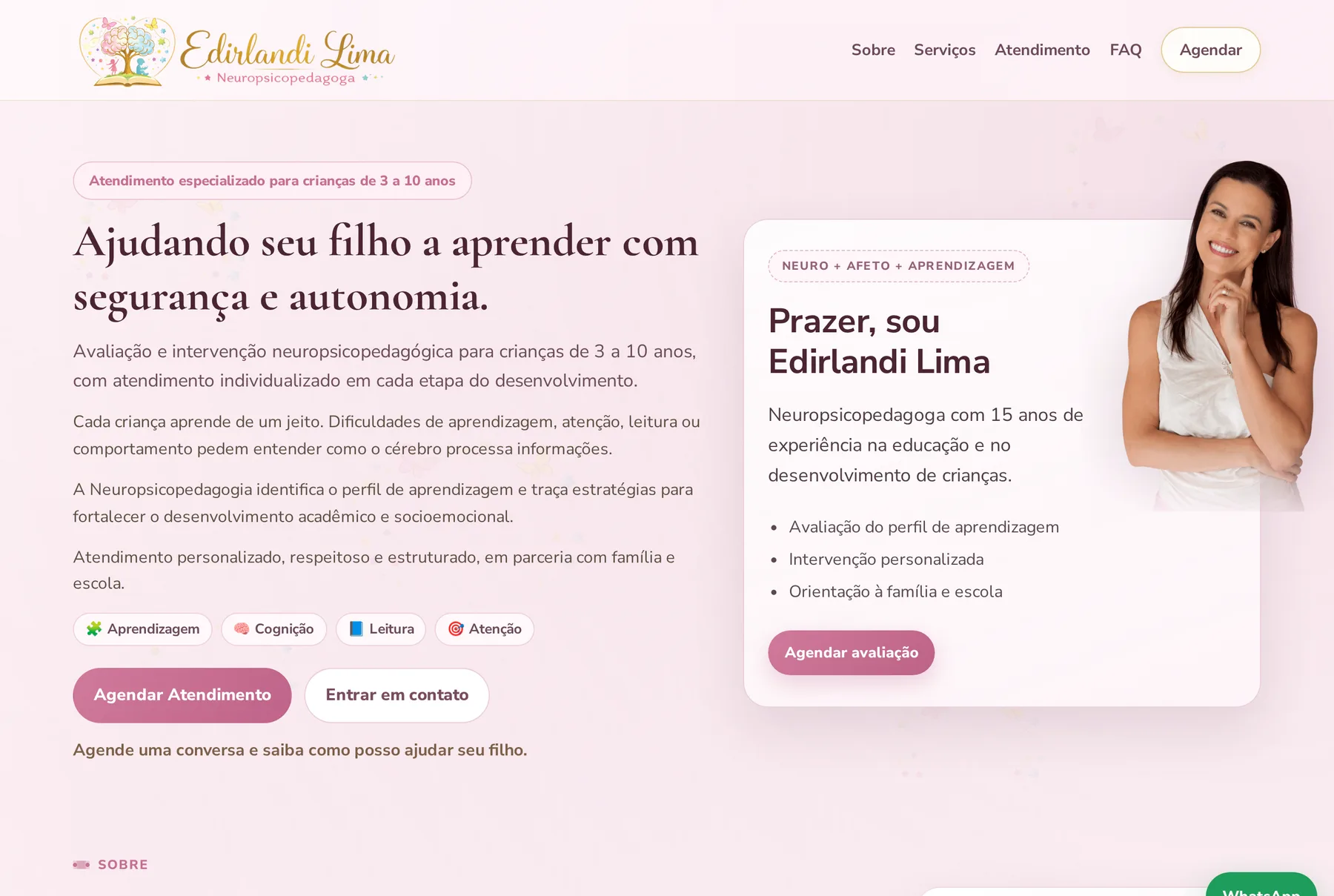 Site publicado da neuropsicopedagoga Edirlandi Lima